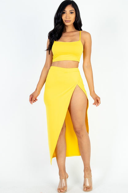 Crop Cami & Split Thigh Maxi Skirt Set - Rose In Concrete 🥀