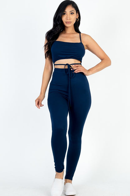 Solid Tie Front Cut Out Jumpsuit - Rose In Concrete 🥀