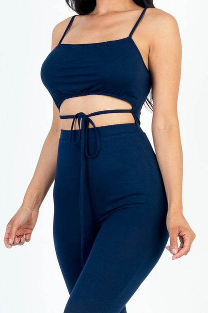 Solid Tie Front Cut Out Jumpsuit - Rose In Concrete 🥀