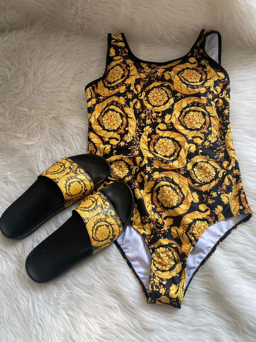 Collection 6: Bathing Suit and Slides Set - Rose In Concrete 🥀