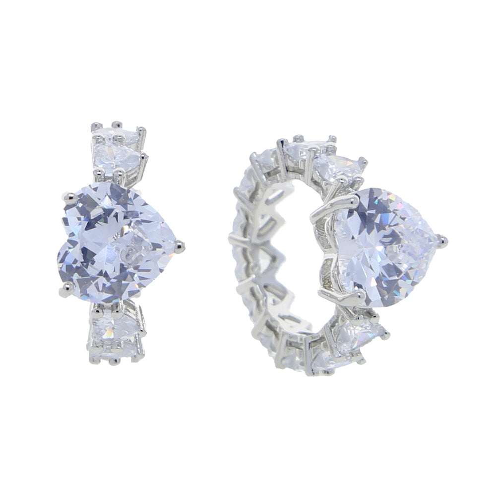 Cubic zirconia heart ring with prong setting, featuring AAA grade stones, eco-friendly and anti-allergy, 9mm width.