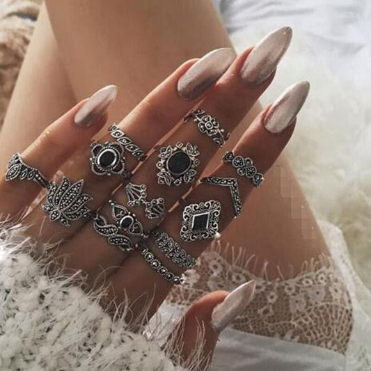 Flower Elephant Crescent Ring Set - Rose In Concrete 🥀