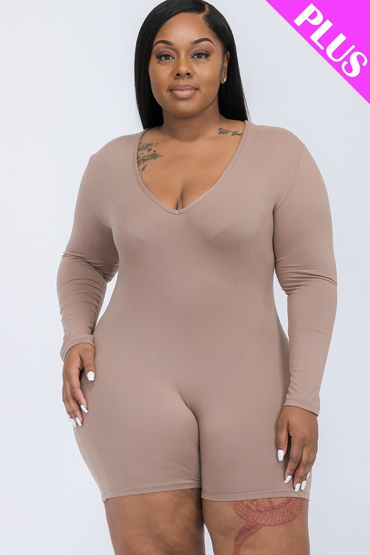 V-neck Long Sleeve Bodycon Romper - Rose In Concrete 🥀