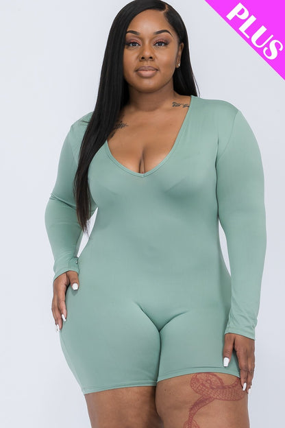 V-neck Long Sleeve Bodycon Romper - Rose In Concrete 🥀