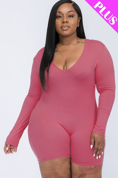 V-neck Long Sleeve Bodycon Romper - Rose In Concrete 🥀