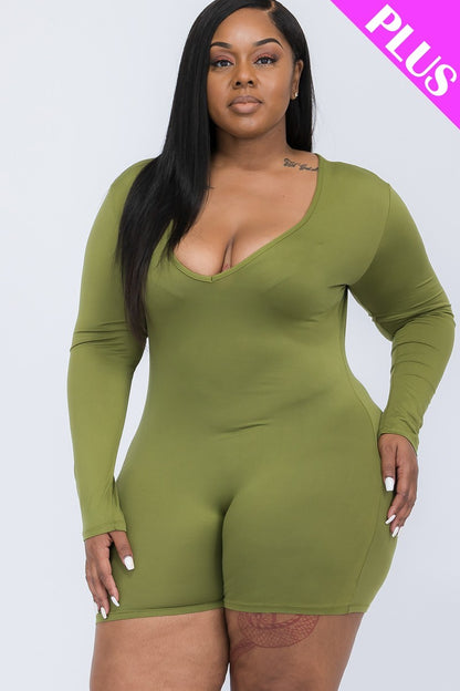 V-neck Long Sleeve Bodycon Romper - Rose In Concrete 🥀