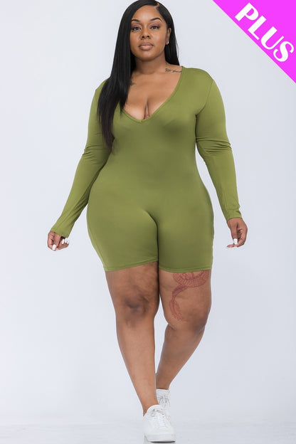V-neck Long Sleeve Bodycon Romper - Rose In Concrete 🥀