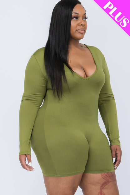 V-neck Long Sleeve Bodycon Romper - Rose In Concrete 🥀