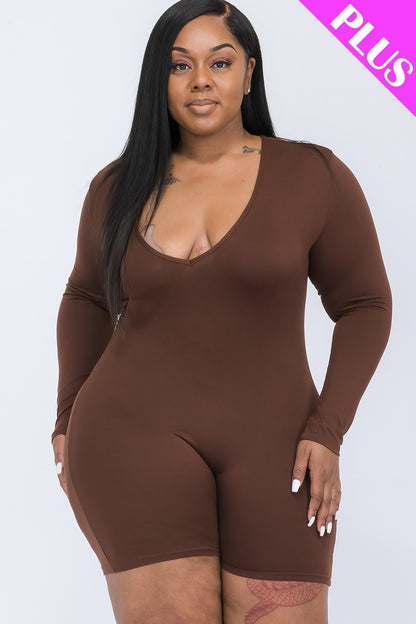 V-neck Long Sleeve Bodycon Romper - Rose In Concrete 🥀