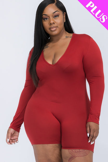 V-neck Long Sleeve Bodycon Romper - Rose In Concrete 🥀
