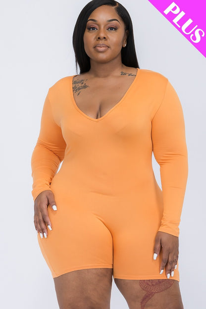 V-neck Long Sleeve Bodycon Romper - Rose In Concrete 🥀
