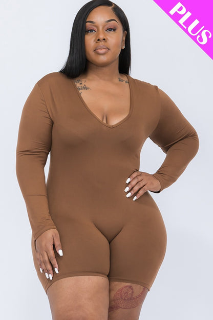 V-neck Long Sleeve Bodycon Romper - Rose In Concrete 🥀