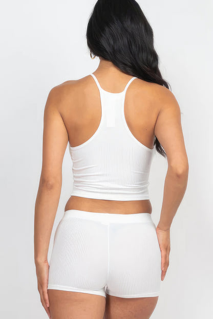 Ribbed Crop Top & Shorts Set - Rose In Concrete 🥀