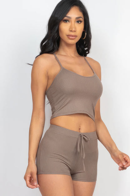 Ribbed Crop Top & Shorts Set - Rose In Concrete 🥀