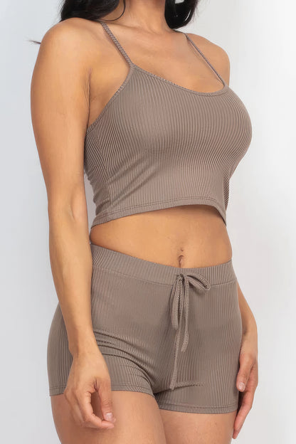 Ribbed Crop Top & Shorts Set - Rose In Concrete 🥀
