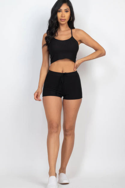 Ribbed Crop Top & Shorts Set - Rose In Concrete 🥀