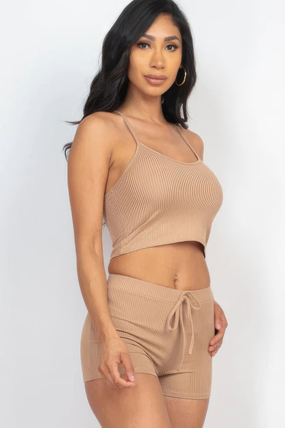 Ribbed Crop Top & Shorts Set - Rose In Concrete 🥀