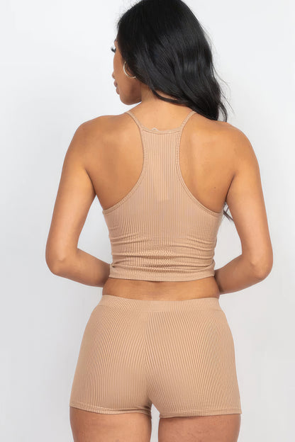 Ribbed Crop Top & Shorts Set - Rose In Concrete 🥀