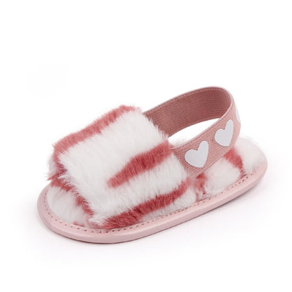 Faux Fur Sandals - Rose In Concrete 🥀