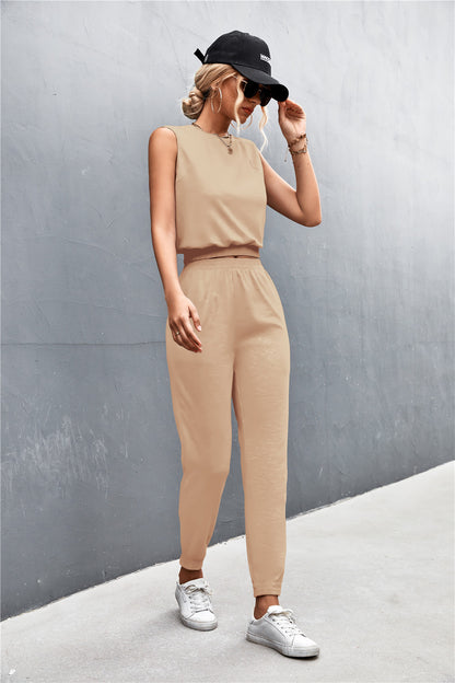Sleeveless Top and Joggers Set - Rose In Concrete 🥀