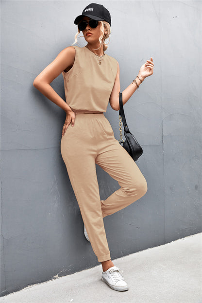 Sleeveless Top and Joggers Set - Rose In Concrete 🥀