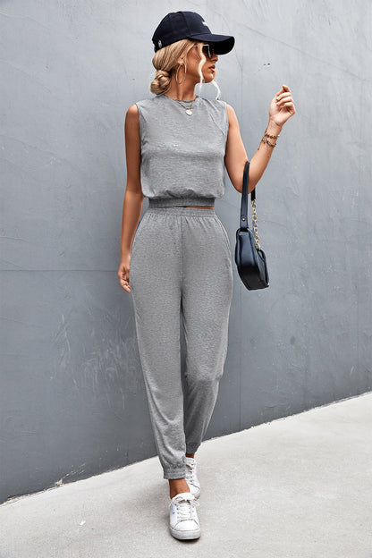 Sleeveless Top and Joggers Set - Rose In Concrete 🥀