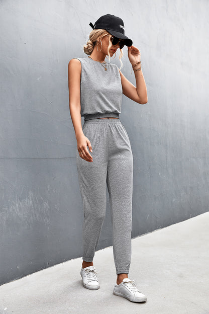 Sleeveless Top and Joggers Set - Rose In Concrete 🥀